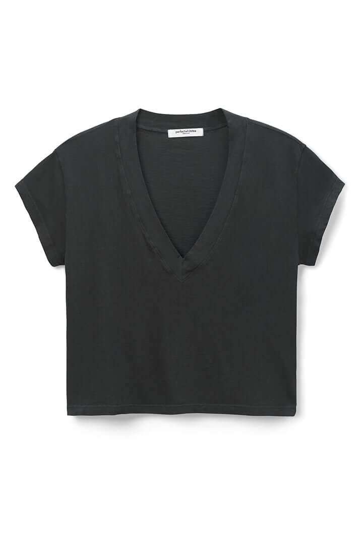 Alanis V Neck Tee in Vintage Black | Perfect White Tee