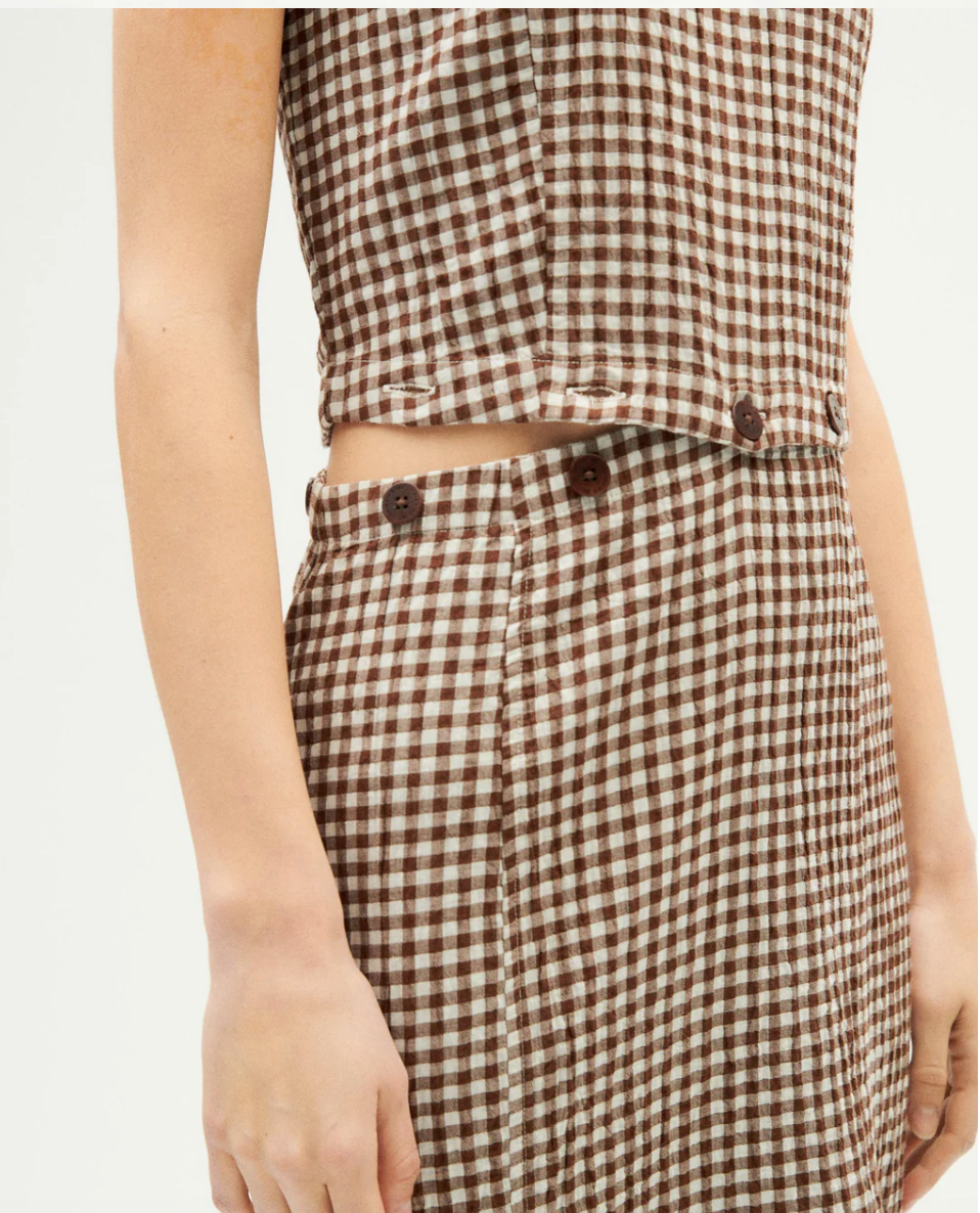 Wila Dress in Brown Seersucker | Thinking Mu