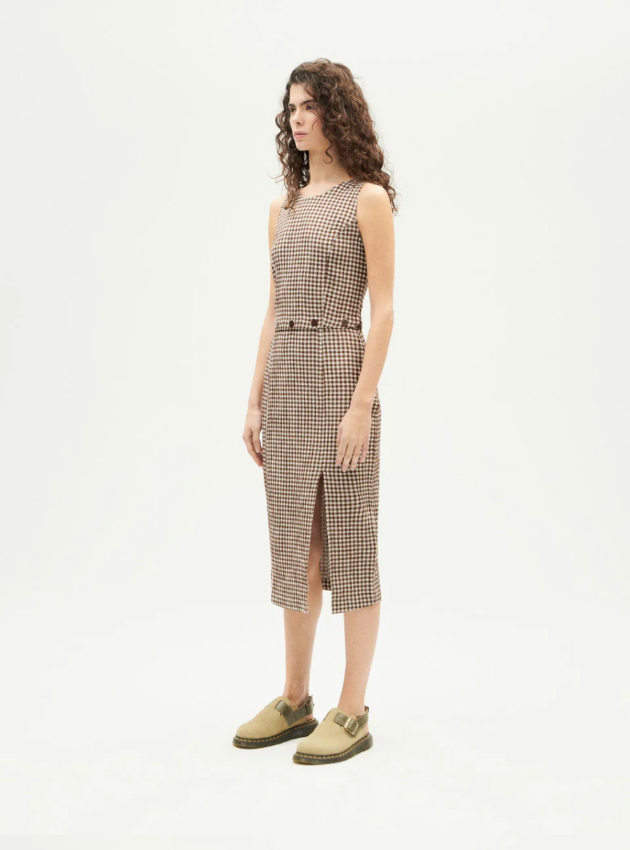 Wila Dress in Brown Seersucker | Thinking Mu