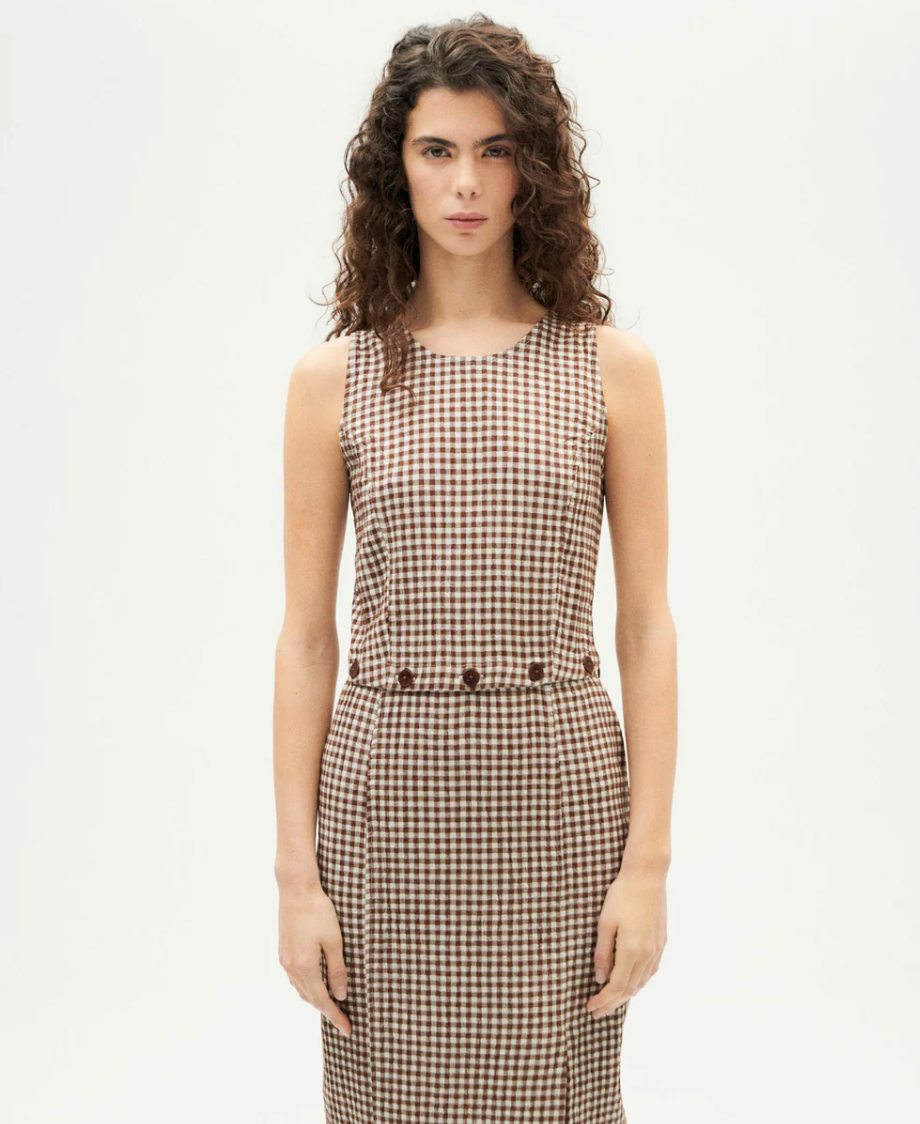 Wila Dress in Brown Seersucker | Thinking Mu